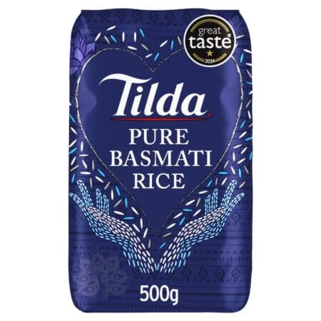Tilda Pure Basmati Rice 500g bag – premium long-grain rice from the Himalayan foothills