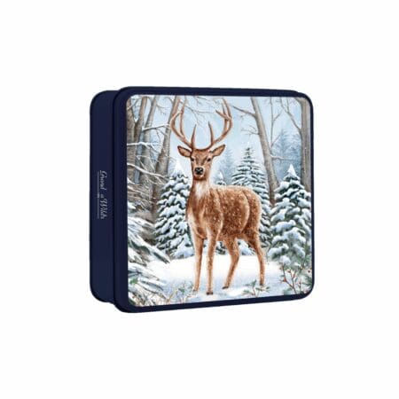 Grandma Wild's Embossed Stag in Snowy Wood Biscuit Tin